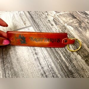 SAGITTARIUS Keychain Genuine Leather Tag